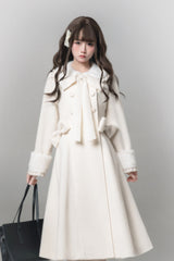 White [First Snow] Doll Collar Long Sleeves Bow Sweet Lolita Coat - Product - 6
