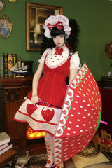 [Miss Peculiar Strawberry] Stand Collar Sleeveless Printed Bow Sweet Lolita Dress 2 Colors (Red, Blue/Black) - Product - 6