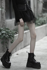 Black Binding Mesh Plaid High Waist Women's Steam Punk Skirt - Black - 1