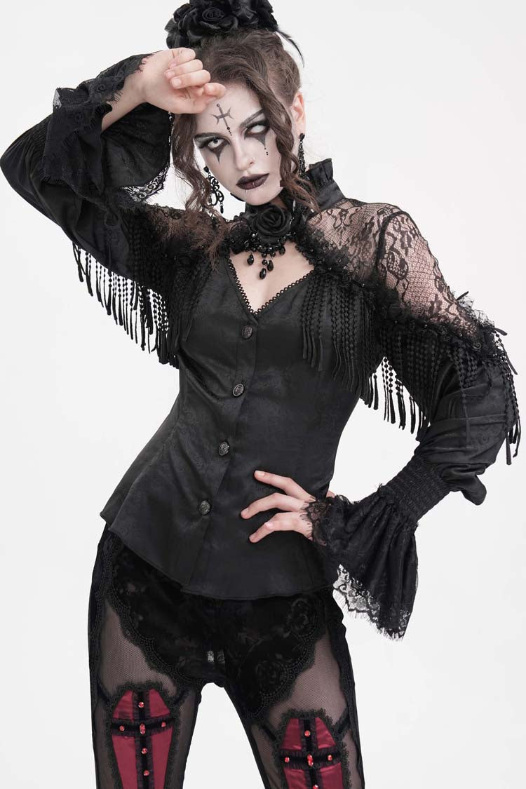 Black Long Sleeves Hollow Ripped Women's Gothic Blouse - Product - 3