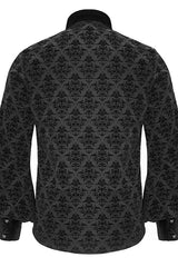 Black Court Pattern Flocking Lantern Sleeves Mens Gothic Blouse - Product - 6