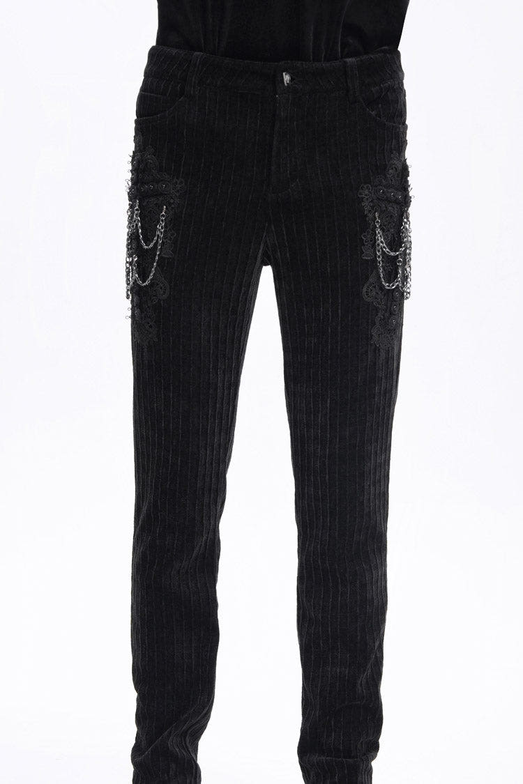 Black Chain Crochet Print Men's Gothic Pants - Black - 1
