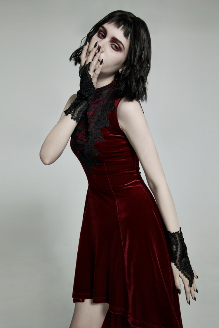 Black Jacquard Lace Women's Gothic Gloves - Product - 4