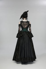 Black/Green Jacquard Lace-Up Slim Women's Gothic Tassels Corset - Product - 4