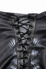 Black Print Lace-Up Side Slit Women's Gothic Dress with Chain - Product - 6