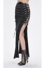 Black High Waisted Side Slit Slim Women's Steampunk Skirt - Product - 5