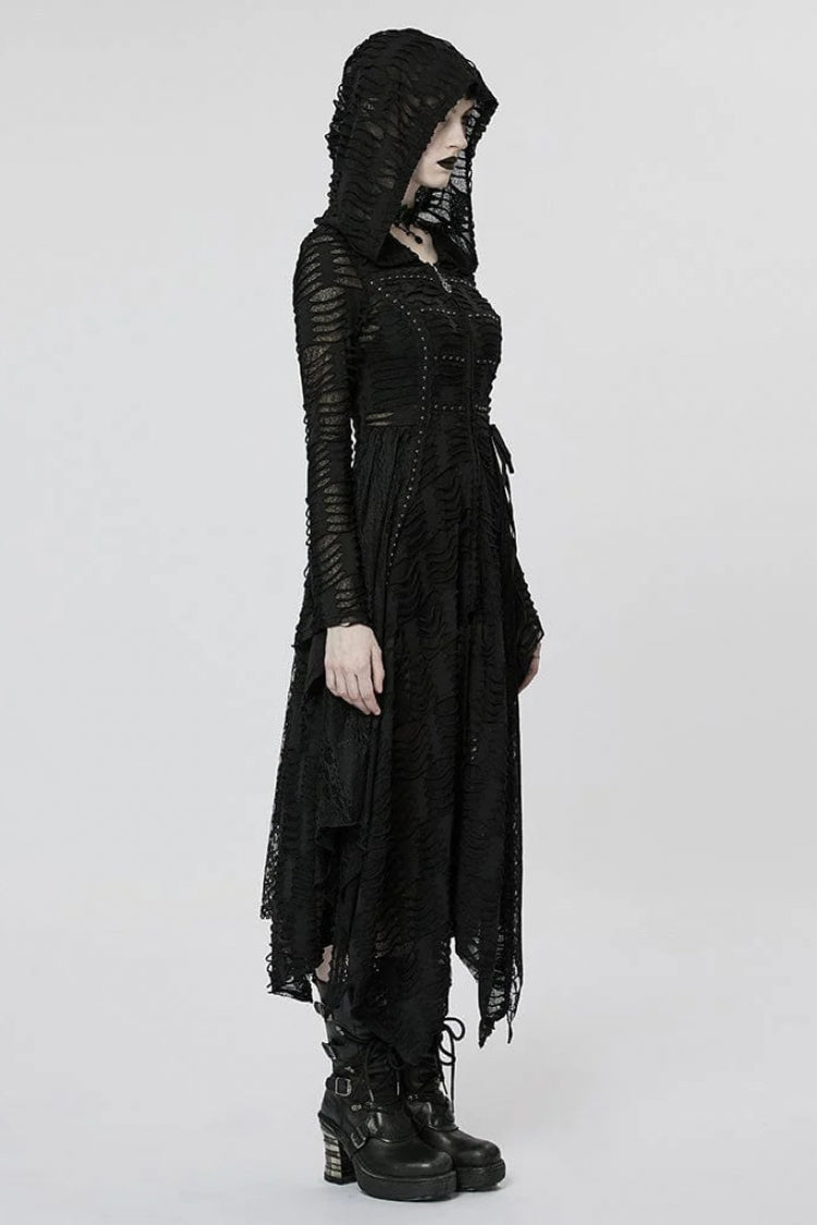 Lace Mesh Irregular Hem Hooded Womens Gothic Coat 2 Colors - Product - 3
