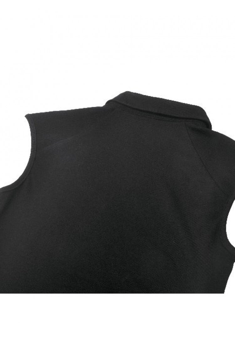 Black Women's Punk Turn-down Collar Lace-Up Studded Sleeveless Polo Top - Product - 15