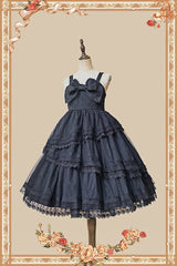Black Solid Color Tower of Dawn Bowknot Sleeveless Ruffle Gothic Lolita Dress - Product - 7