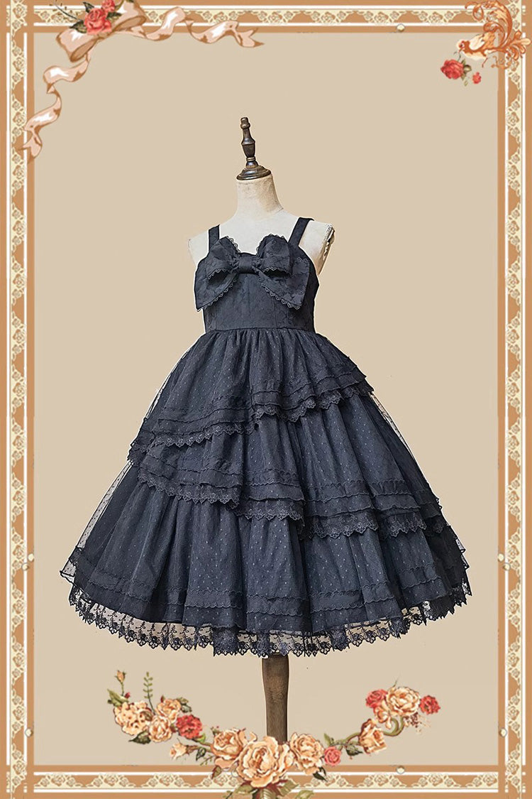Black Solid Color Tower of Dawn Bowknot Sleeveless Ruffle Gothic Lolita Dress - Product - 7