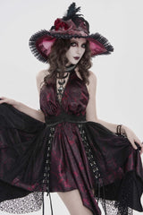 Black/Red Off Shoulder Sleeveless Multi-Layered Printed Lace Irregular Tassels Women's Gothic Dress - Product - 10