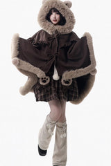 Brown [Fluffy Little Bear] Plaid Printed Ruffled Bow Sweet Lolita Strap Dress - Product - 7