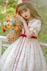 Pink Cute Bear Print Doll Collar Ruffled Short Sleeves High Waisted Sweet Lolita Dress - Product - 3