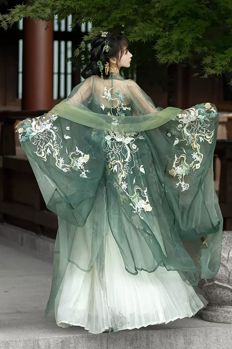 Green Embroidery Women's Classic Chinese Style Hanfu Dress Full Set - Product - 4