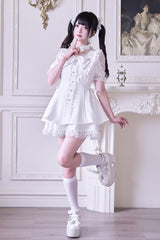 White [Waltz] Short Sleeves Ruffle Bowknot Gothic Jirai Kei Japanese Dress Set - Product - 6