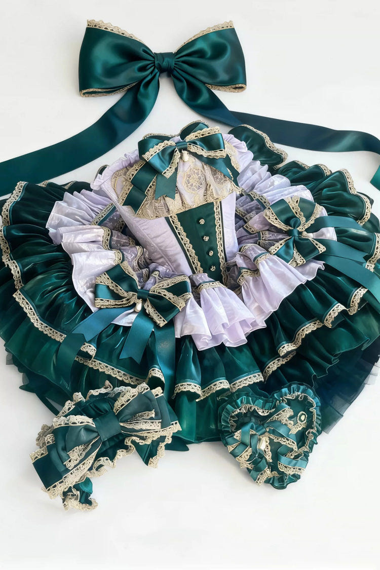 Green/Purple [The Little Mermaid's Tears] Sleeveless Multi-Layered Ruffled Bow Lace-Up Sweet Ballet Lolita Dress - Product - 3