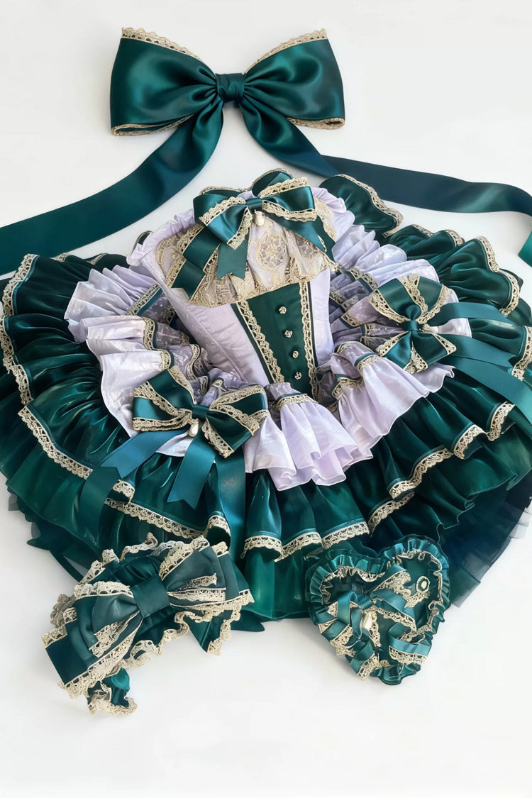 Green/Purple [The Little Mermaid's Tears] Sleeveless Multi-Layered Ruffled Bow Lace-Up Sweet Ballet Lolita Dress - Product - 3