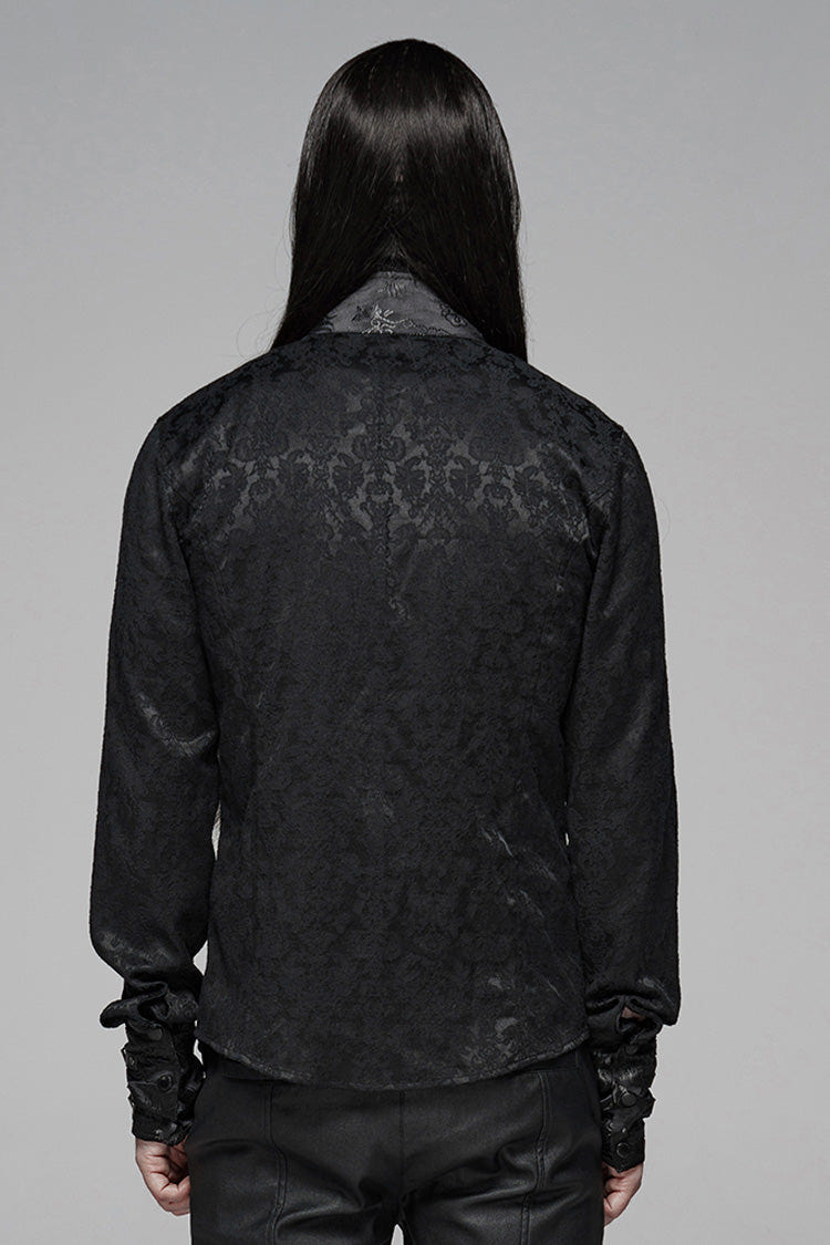 Black Stand Collar Long Sleeves Print Buckle Men's Punk Blouse - Product - 3