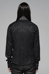 Black Stand Collar Long Sleeves Print Buckle Men's Punk Blouse - Product - 3