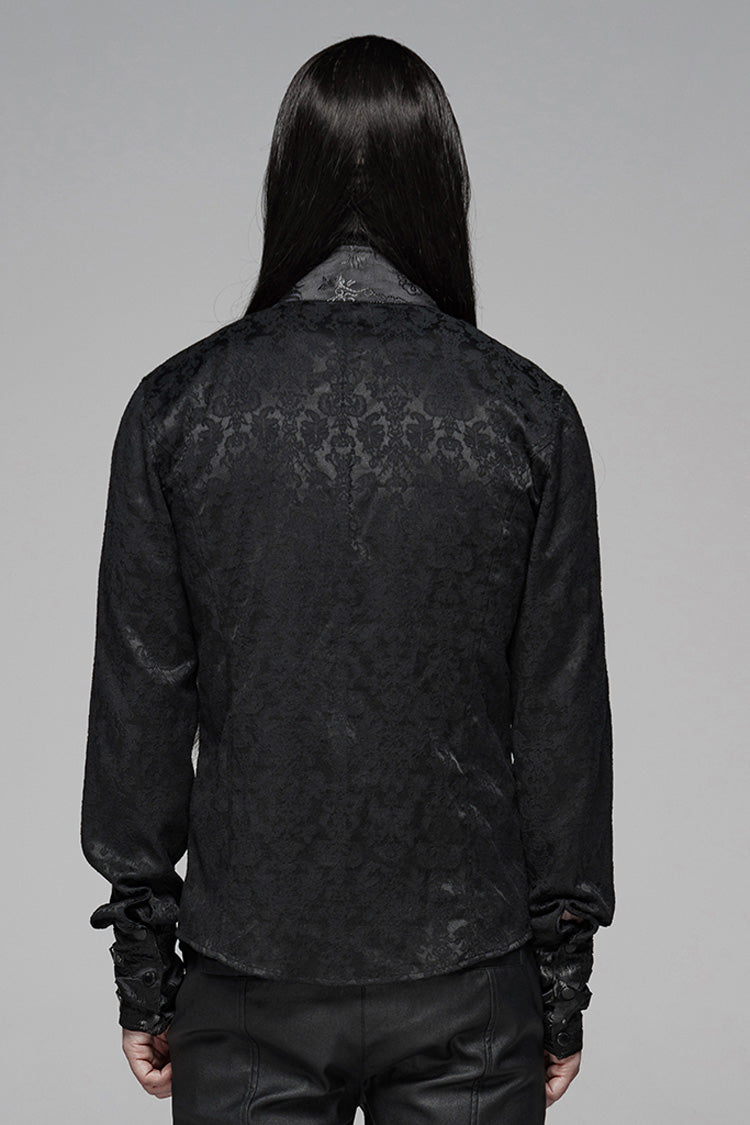 Black Stand Collar Long Sleeves Print Buckle Men's Punk Blouse - Product - 3
