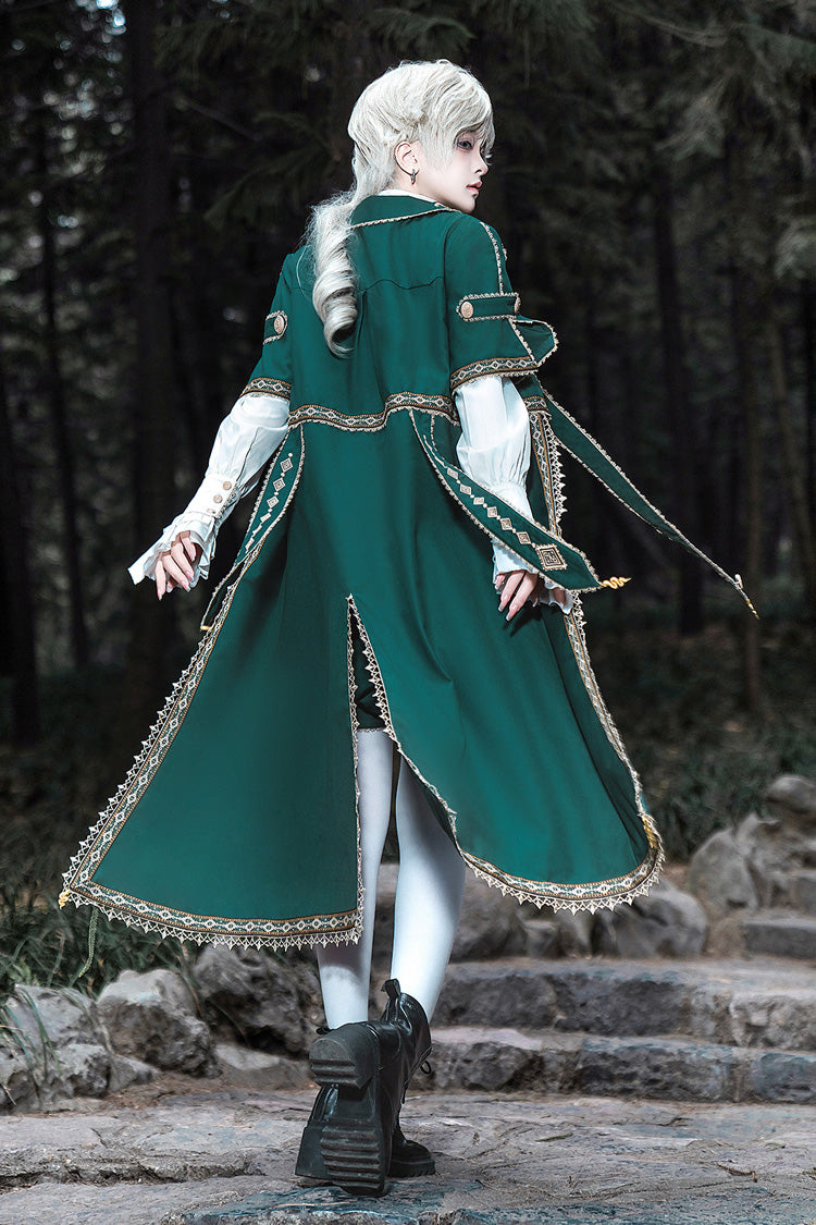 Green [Theocratic Messenger] Embroidery Classic Military Gorgeous Handsome Ouji Lolita Coat Blouse Shorts Set - Product - 7