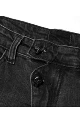 Black Tight Elastic Distressed Denim Asymmetrical Placket Medium Waist Women's Punk Flared Pants - Product - 9