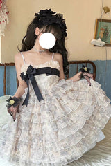 Multi-Color [Wonderland Travels] Multi-Layered Print Ruffle Bowknot Sweet Lolita Tiered Dress - Product - 5