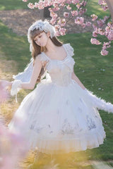 White [Love Is Coming] Multi-layer Ruffle Embroidery Bowknot Sweet Princess Lolita Jsk Dress - Product - 3