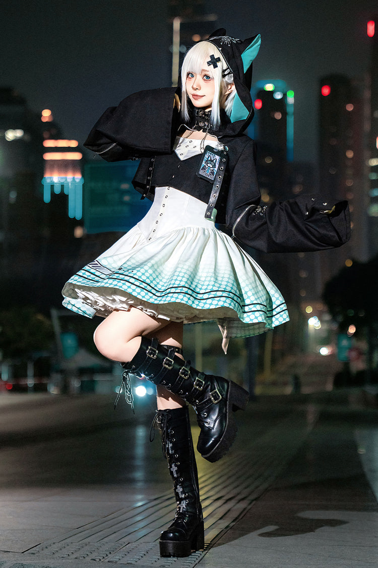Black/White [Electronic Cat] Print Future Suit Gothic Cool Lolita Dress - Product - 6