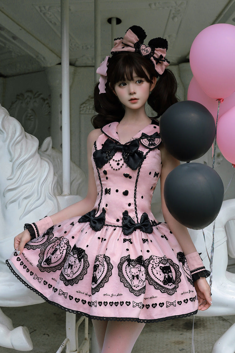 Pink [Sugar Bear] Halterneck Sleeveless Embroidered Bow Sweet Lolita Dress - Product - 2