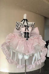 Pink [Polka Dot × Gown Coronation] Sleeveless Printed Ruffled Bow Lace-Up Princess Gorgeous Sweet Lolita Dress - Product - 5