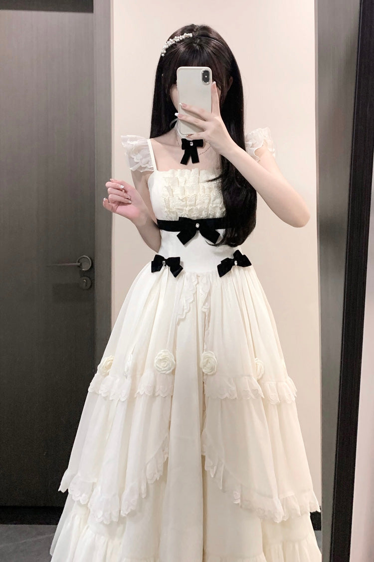 Ivory Free Verse Poetry Ruffle Bowknot Sweet Elegant Princess Lolita Tiered Dress - Product - 5