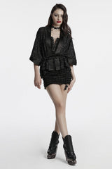 Black Half Sleeves Star Hollow Lace-Up Women's Gothic Coat - Product - 4