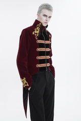Red Totem Embroidered Swallow Tailed Men's Gothic Coat - Product - 2