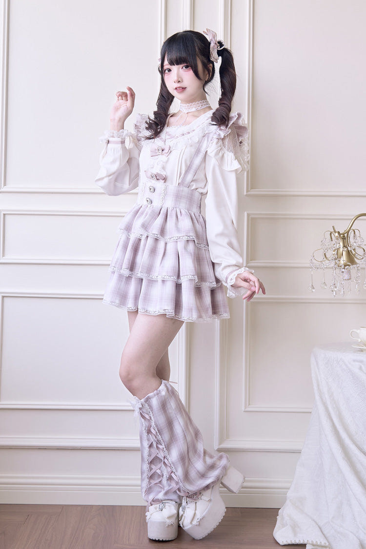 Pink Triple-Layered Plaid Print Ruffle Sweet Jirai Kei Japanese Strap Dress - Product - 2