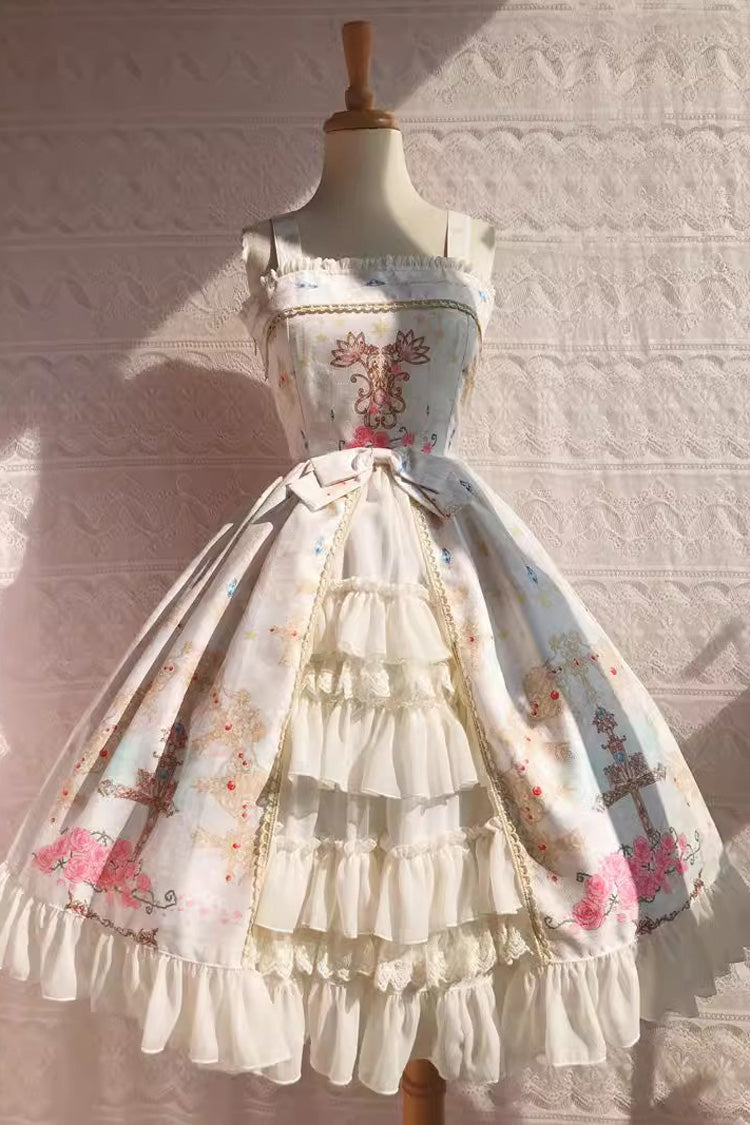 Peacock Cross Print Ruffle Cardigan Bowknot Sweet Lolita Jsk Dress 4 Colors - Product - 8