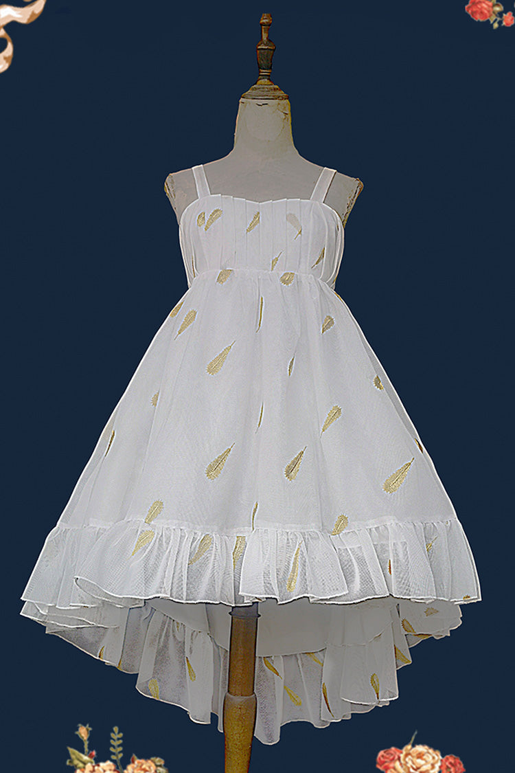 [Feather Snowflake Embroidery] Print Sleeveless Ruffle Bowknot Sweet Lolita Jsk Dress 3 Colors - Product - 12