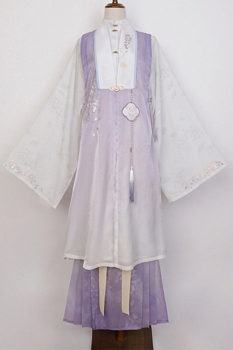 Purple Long Sleeves High Waisted Embroidery Sweet Chinese Style Hanfu Dress Full Set - Product - 8
