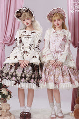 Brown [Antique Teddy Bear] Sleeveless Printed Bow Lace Sweet Elegant Lolita Jsk Dress - Product - 10