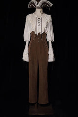 Pirate Series Navigation Treasure Hunting Guide High Waisted Embroidery Ouji Handsome Lolita Long Pants 2 Colors - Brown - 11