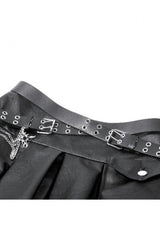Black Cross Belt Chain-Decorated Lace-Up Women's Punk Pleated Skirt - Product - 13