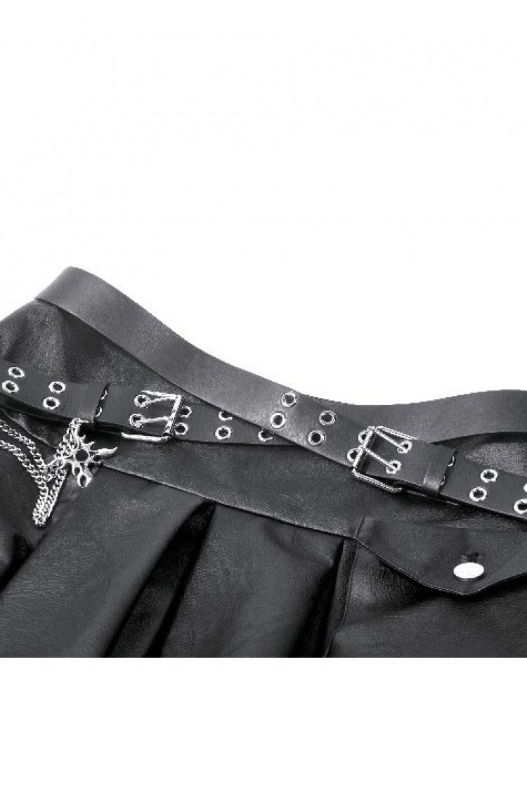 Black Cross Belt Chain-Decorated Lace-Up Women's Punk Pleated Skirt - Product - 13