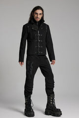 Black Buckle-up Rivets Long Sleeves Men's Punk Jacket - Product - 3