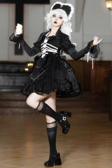 Black Prisoner Illusion Long Sleeves Multi-layer Ruffle Bowknot Gothic Princess Lolita Jsk Dress - Product - 2