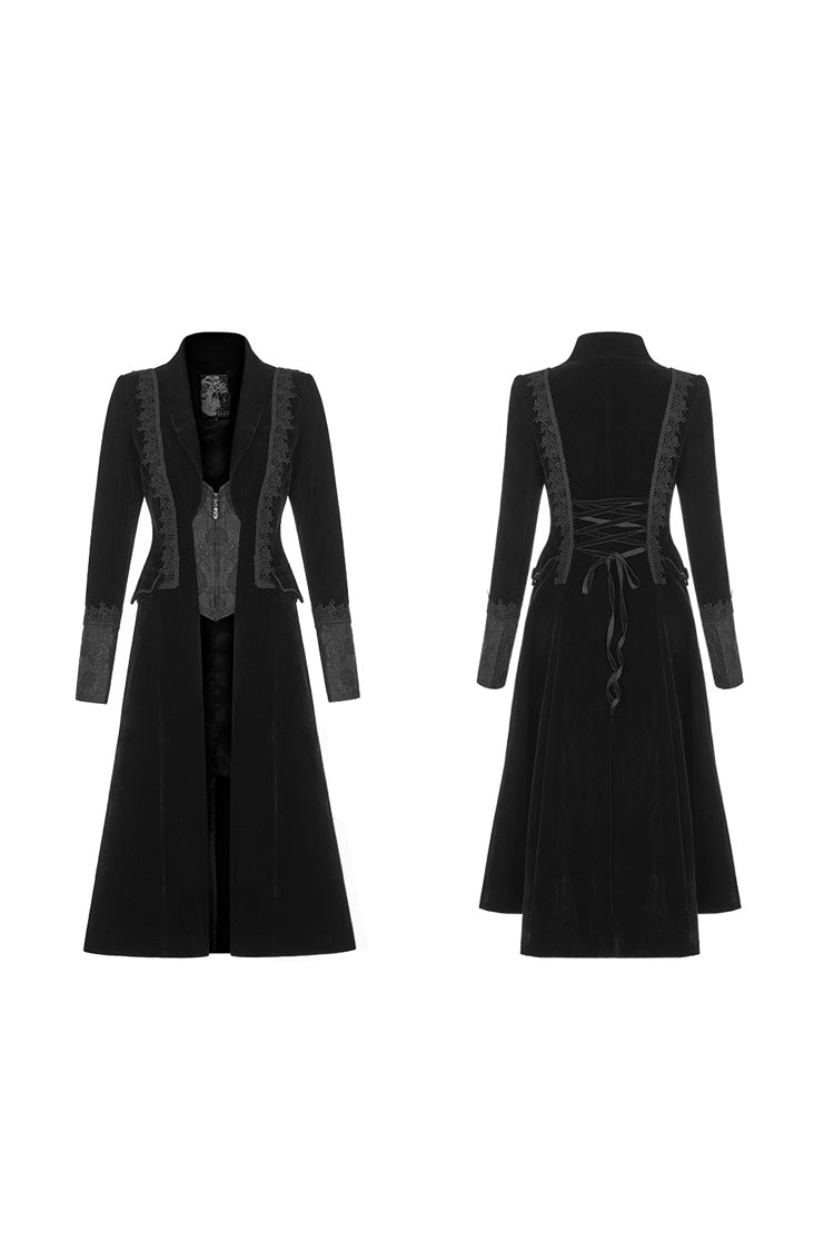 Black Long Sleeves Jacquard Slim Women's Gothic Coat - Product - 5