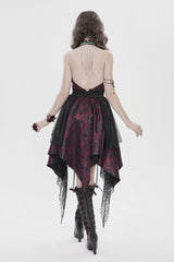 Black/Red Off Shoulder Sleeveless Multi-Layered Printed Lace Irregular Tassels Women's Gothic Dress - Product - 12