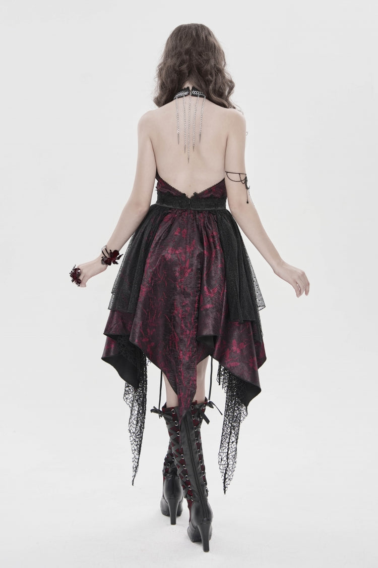 Black/Red Off Shoulder Sleeveless Multi-Layered Printed Lace Irregular Tassels Women's Gothic Dress - Product - 12