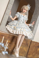 Light Blue [Girls' Day] Short Sleeves Multi-Layered Ruffle Bowknot Lace Sweet Lolita Dress 2 Versions - Product - 5