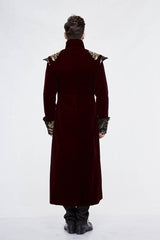 Black/Red Jacquard Gold Faded Buttons Fleece Long Men's Gothic Coat - Product - 4