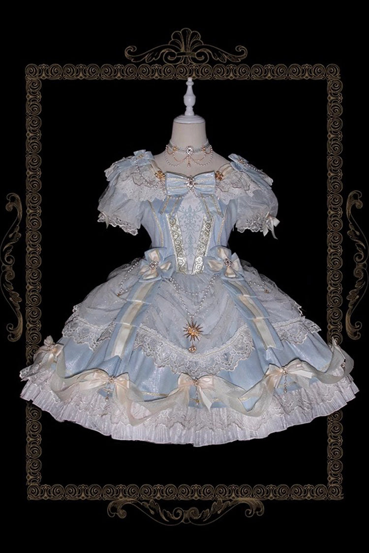 Light Blue [Girls' Day] Short Sleeves Multi-Layered Ruffle Bowknot Lace Sweet Lolita Dress 2 Versions - Product - 3